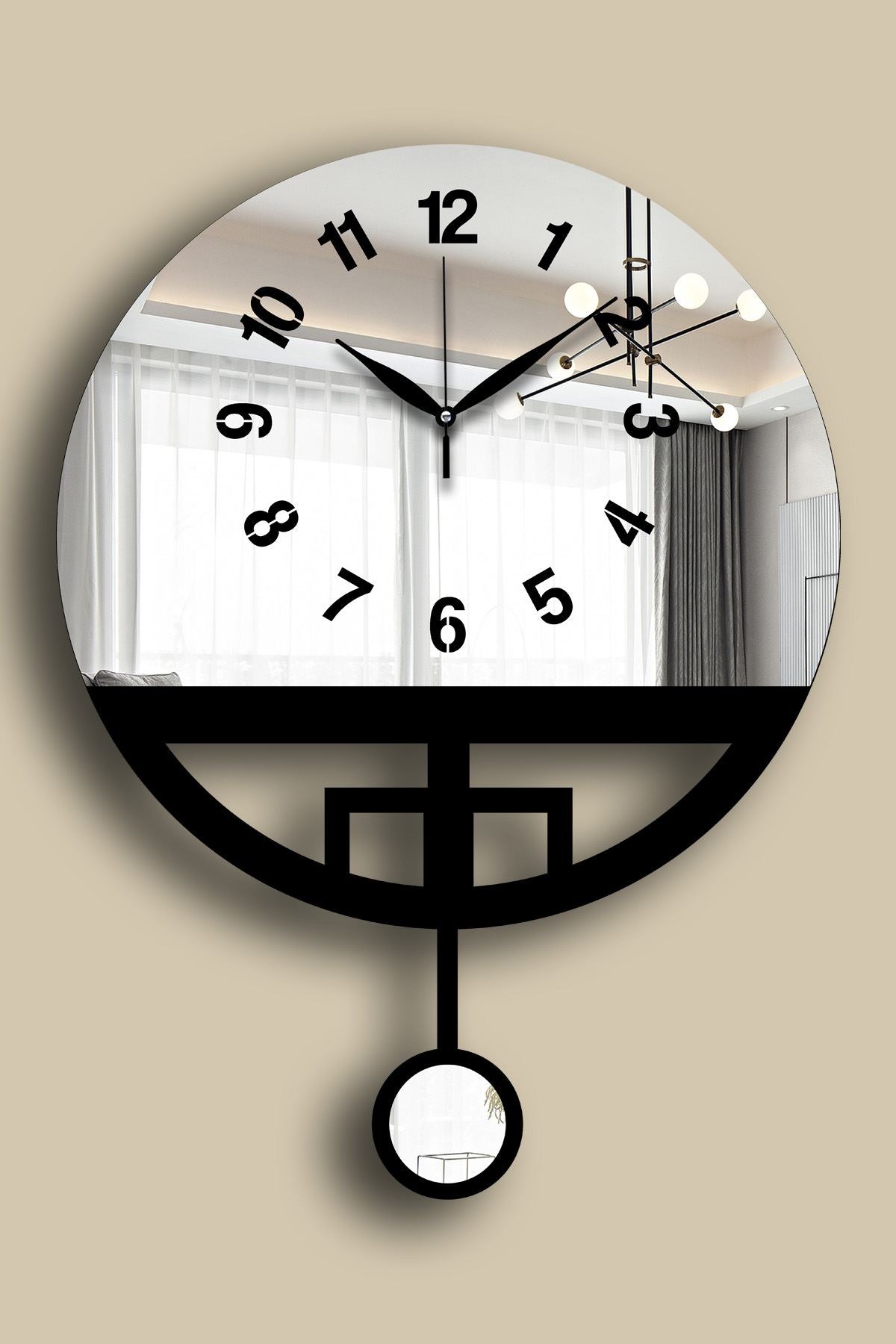 Relógio de Parede Decorativo Vlnt108Gu em MDF e Acrílico – Preto, Ø39 cm (39 x 50 cm), 3,6 mm, 0,500 kg