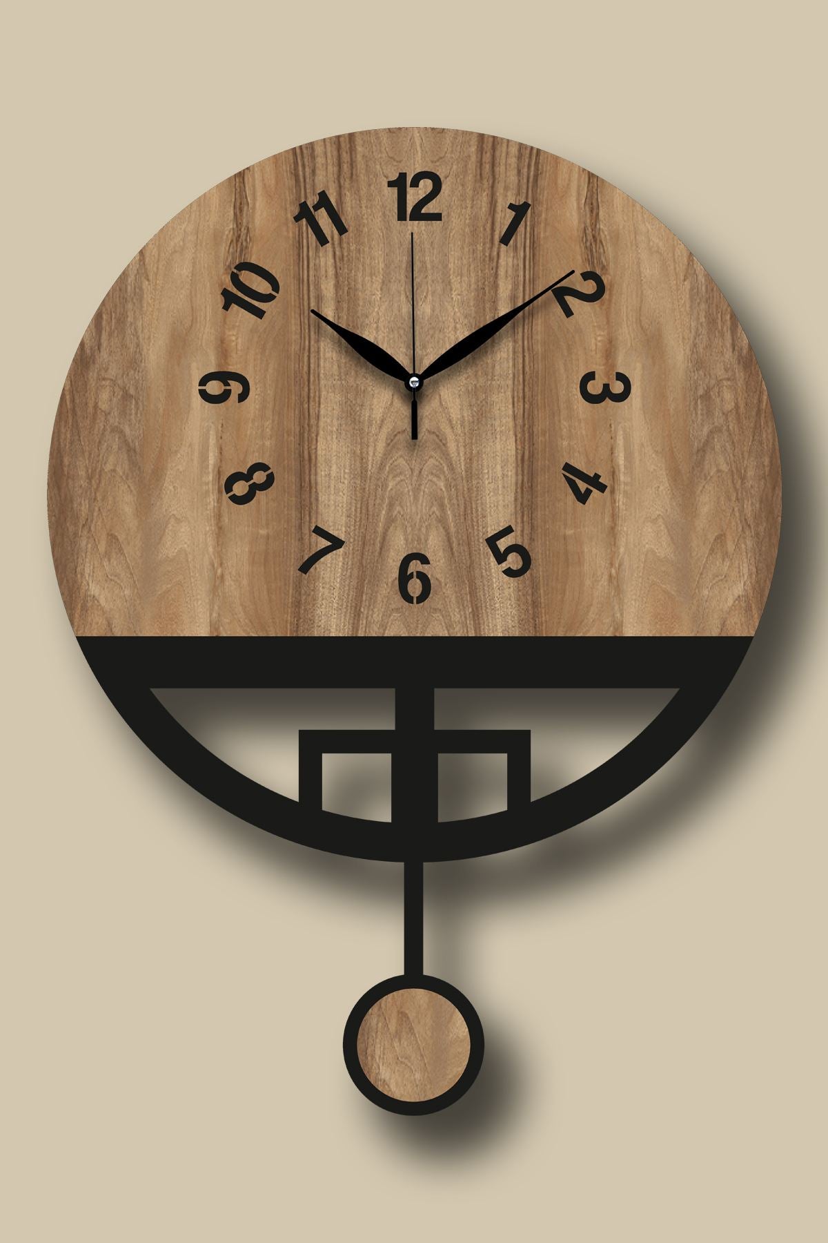 Relógio de Parede Decorativo em MDF Vlnt108Mo — Nogueira/Preto, Ø39 cm