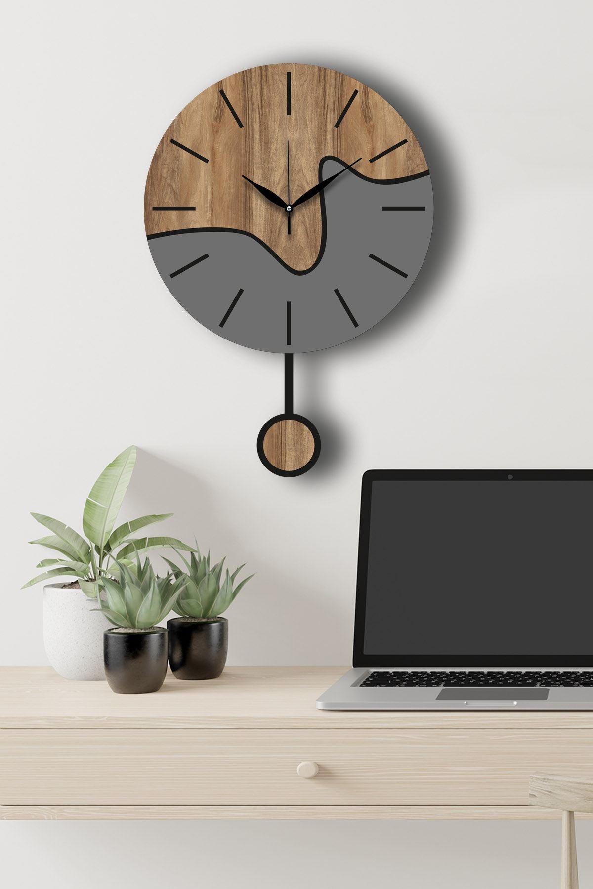 Relógio de Parede Decorativo Vlnt109 (332CDC1120) – Ø39 cm, MDF, Nogueira Cinzento