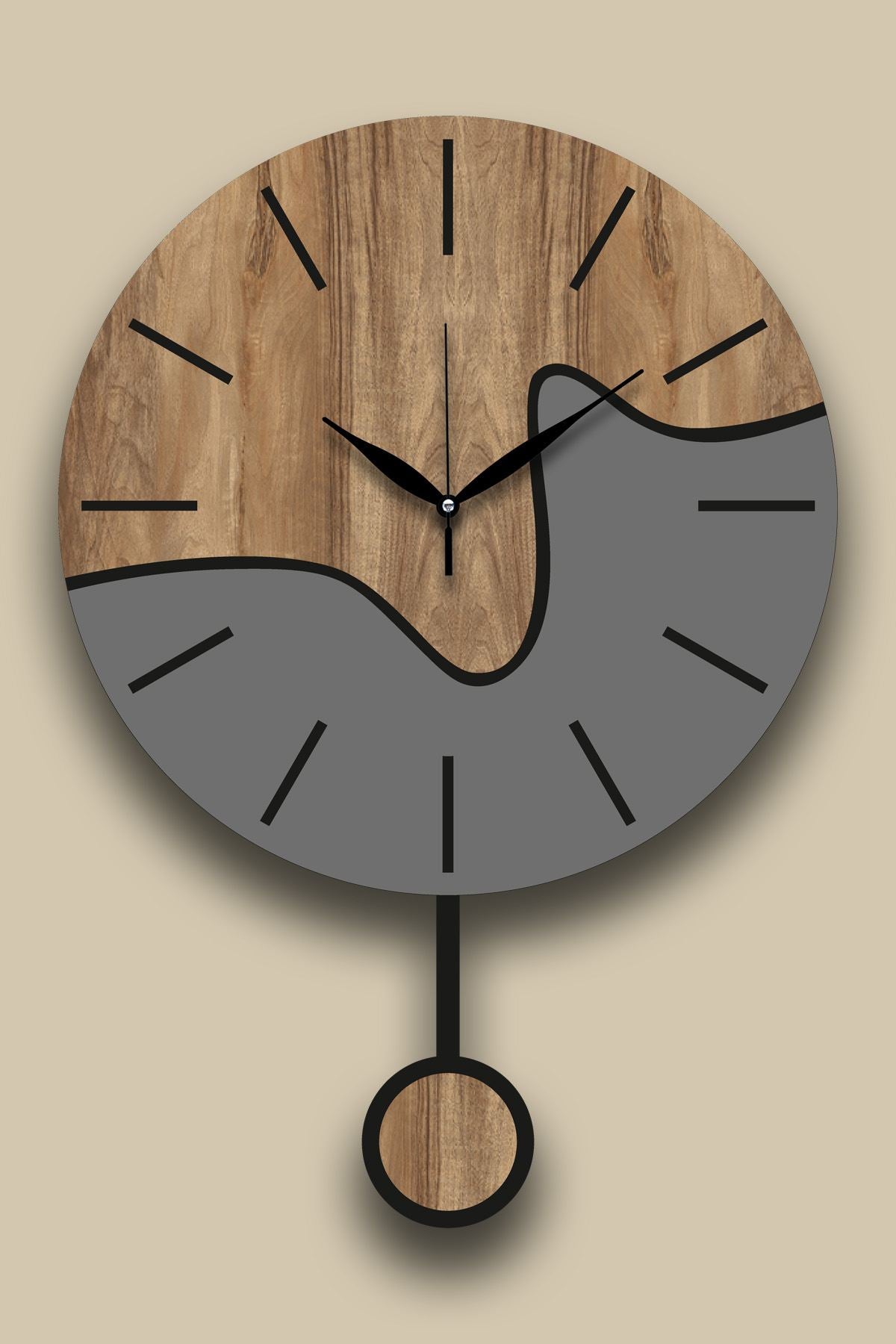 Relógio de Parede Decorativo Vlnt109 (332CDC1120) – Ø39 cm, MDF, Nogueira Cinzento