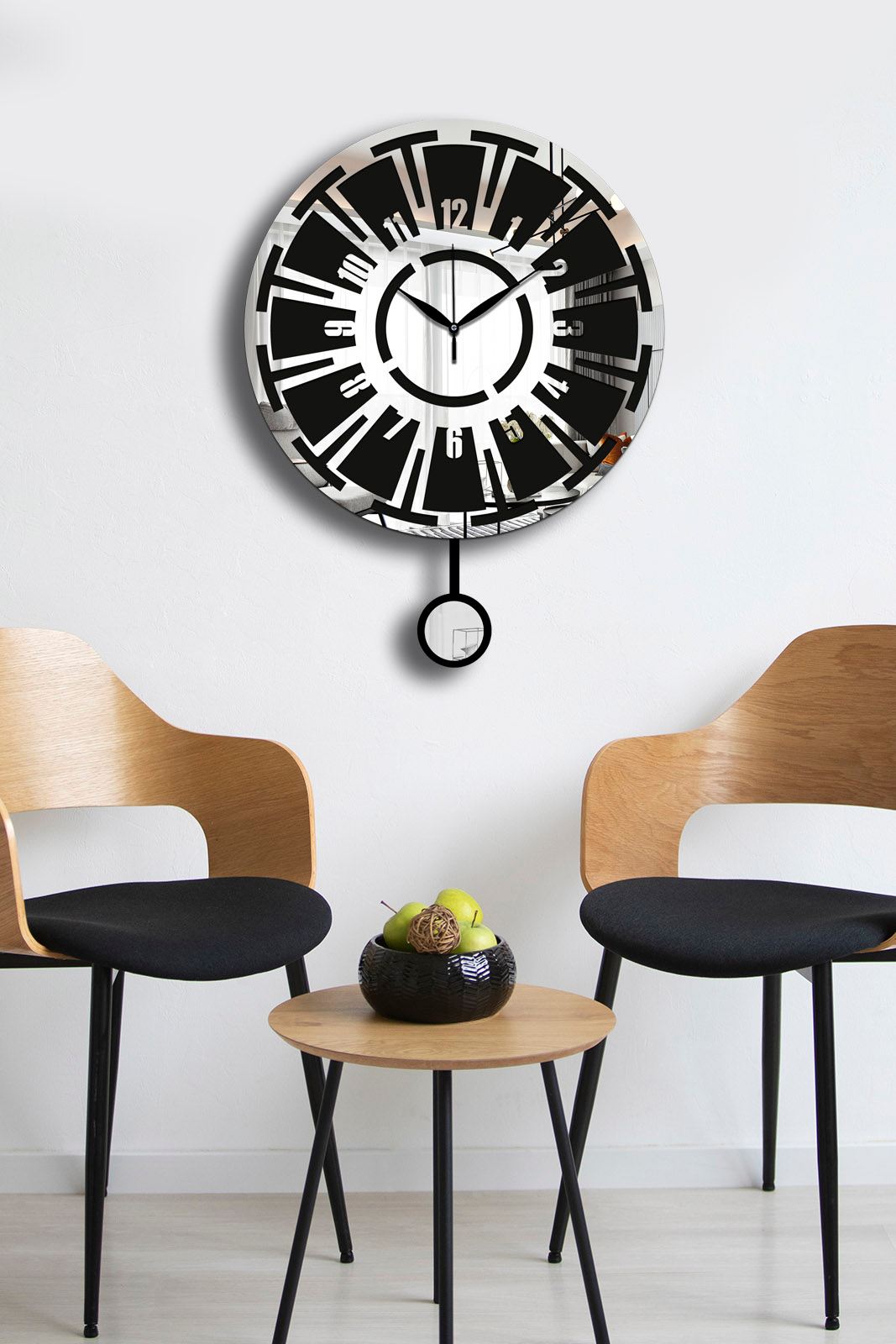 Relógio de Parede Decorativo Vlnt114Gu, Prateado/Preto, MDF, Ø39 cm, Tampa em Acrílico (39 x 50 cm)
