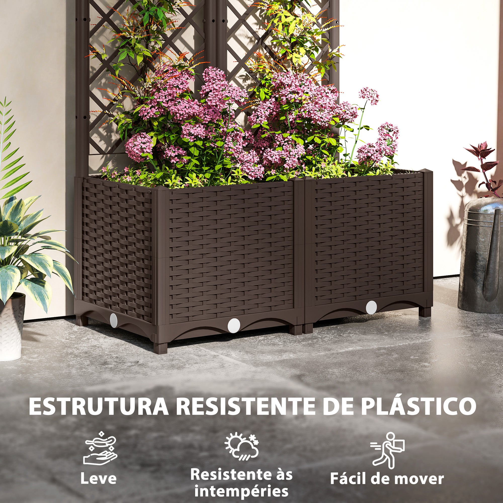 Floreira com Treliça Marrom 80x40x135 cm - Espaço para Plantas Trepadoras