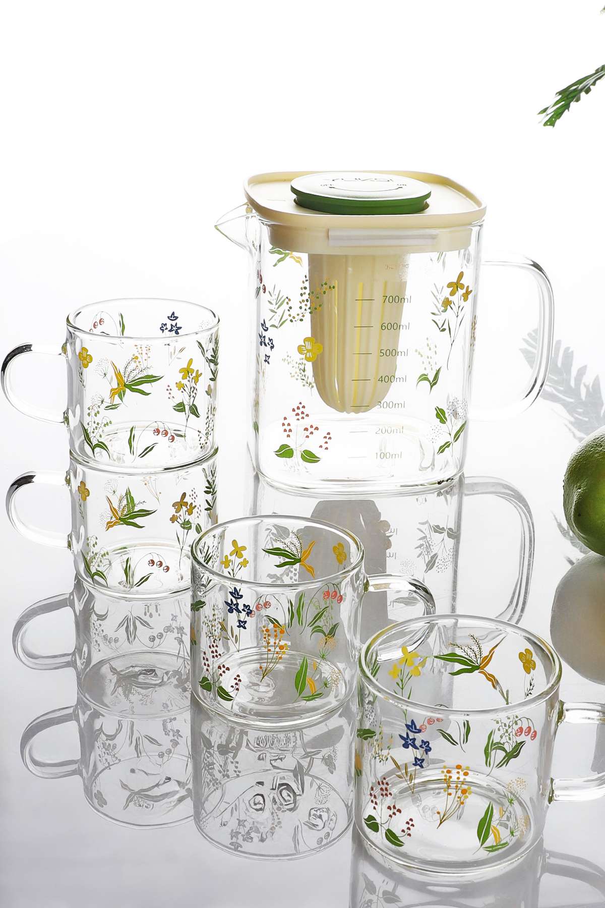 Conjunto de cozinha de vidro – 13 x 13 x 10 cm, copos de 5,5 x 5,5 x 5 cm – Transparente