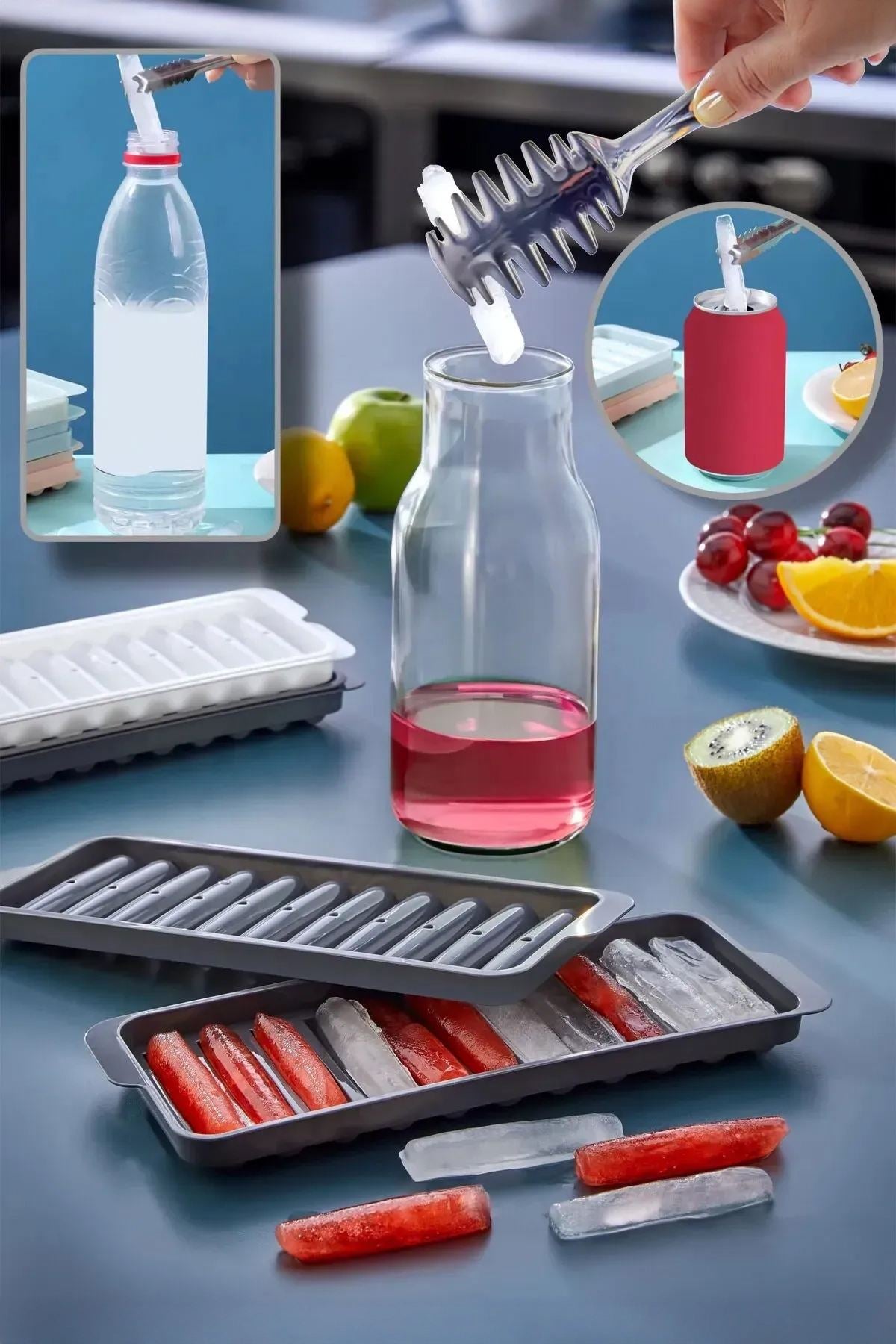 Conjunto de garrafas de vidro – 15,5 x 7,5 cm (2 peças) e 24 x 9 cm (1 peça) – Transparente e Dourado – Vidro