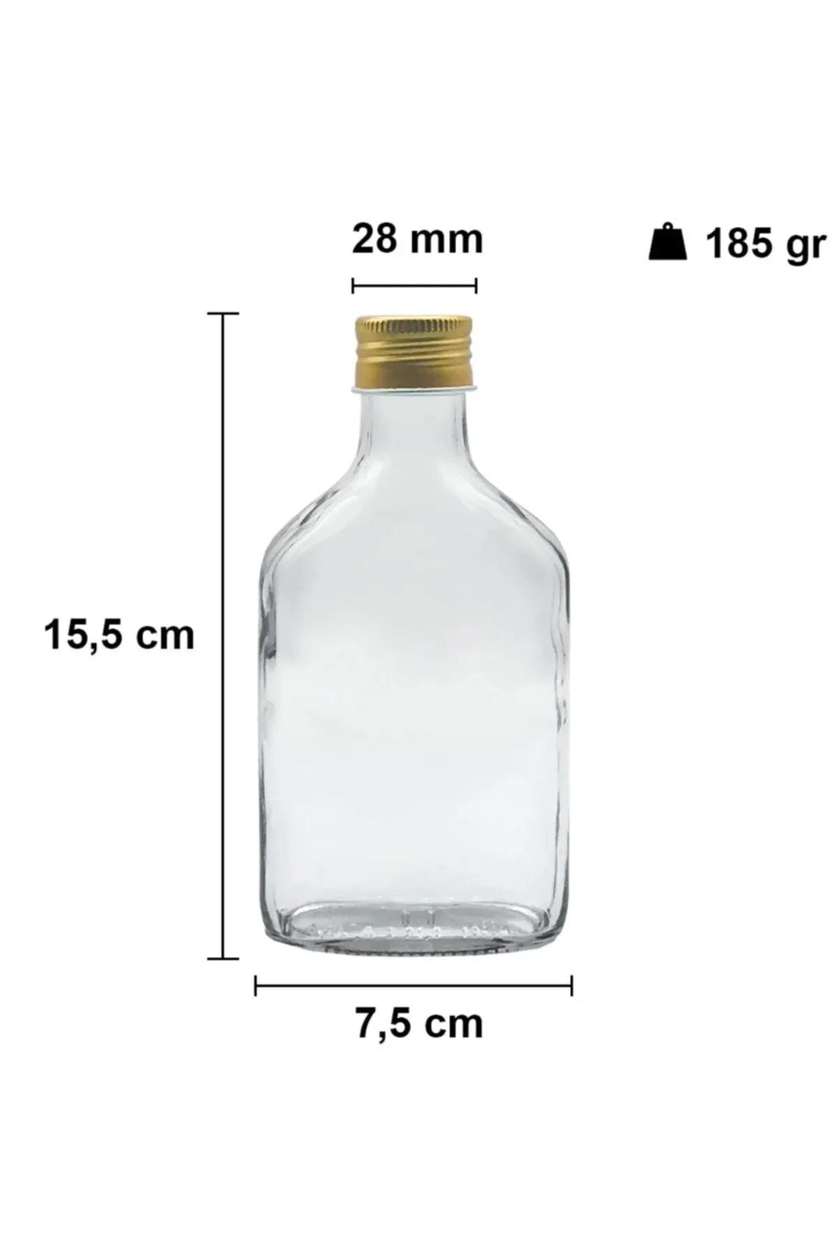 Conjunto de garrafas de vidro – 15,5 x 7,5 cm (2 peças) e 24 x 9 cm (1 peça) – Transparente e Dourado – Vidro