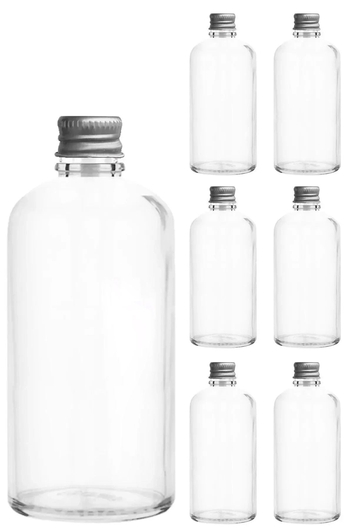 Conjunto de garrafas de vidro – 4,5 x 11 cm – Transparente e Prata