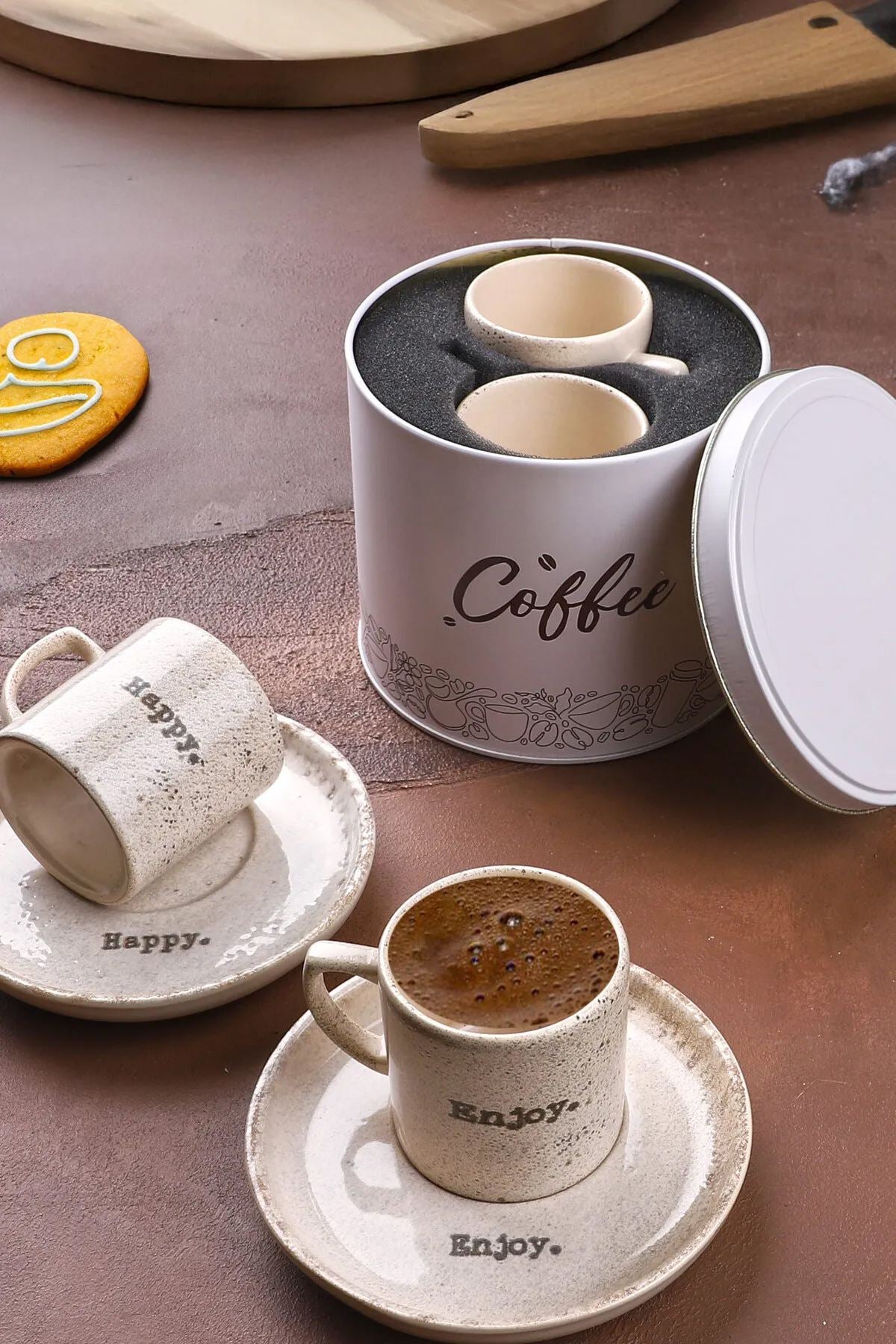 Conjunto de Xícaras de Café – 90 ml – Marrom – Cerâmica