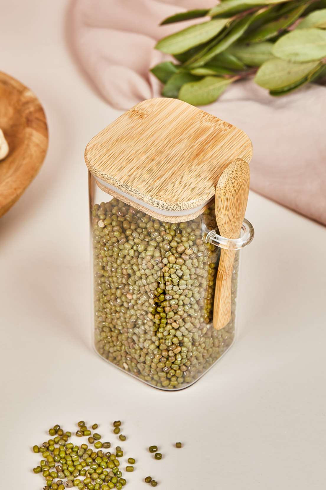 Conjunto de potes de vidro – 15 x 8 cm – Transparente – bambu