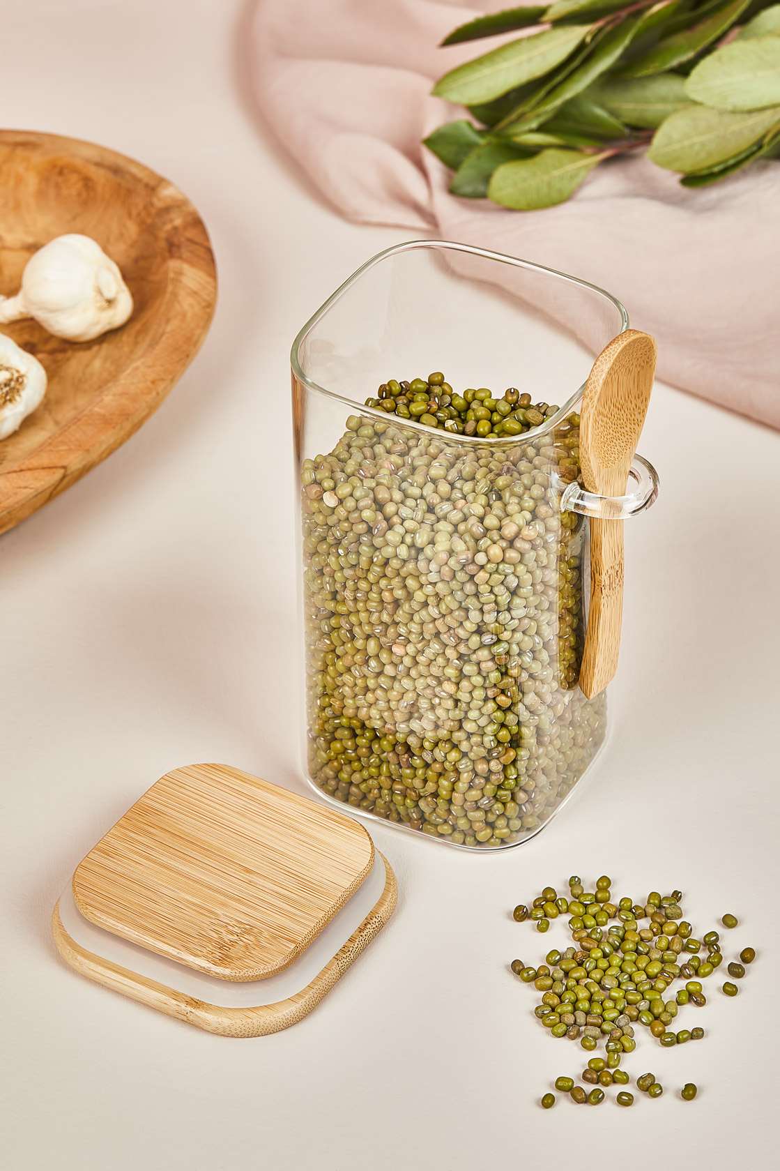 Conjunto de potes de vidro – 15 x 8 cm – Transparente – bambu