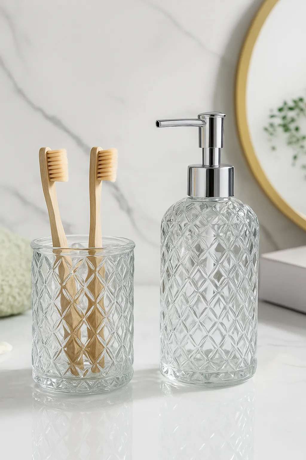 Conjunto de dispensadores de sabão – 8 x 8 x 15 cm, 300 ml – Transparente – Vidro