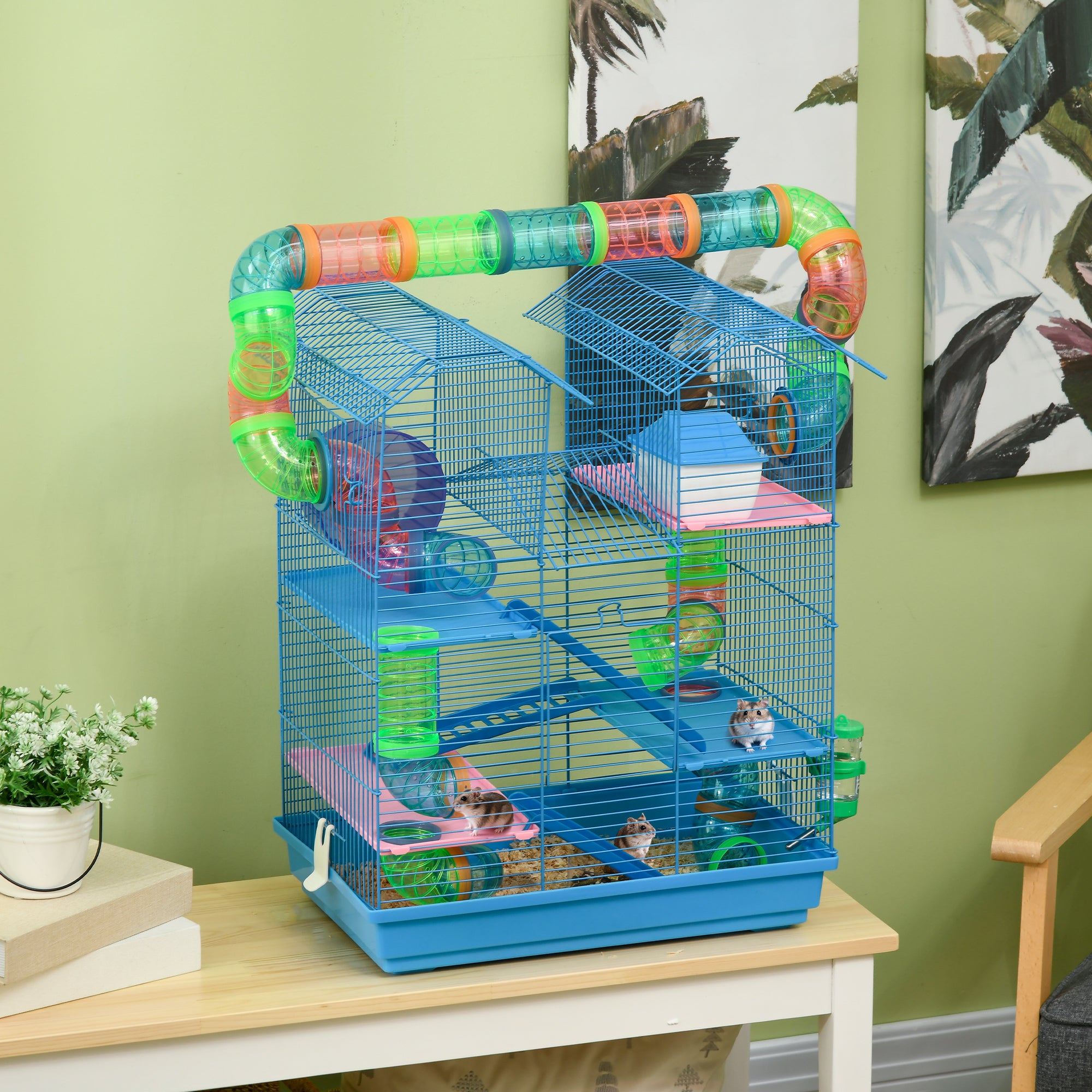 Gaiola Habitat para Hamster com Várias Plataformas 47x30x59 cm Azul