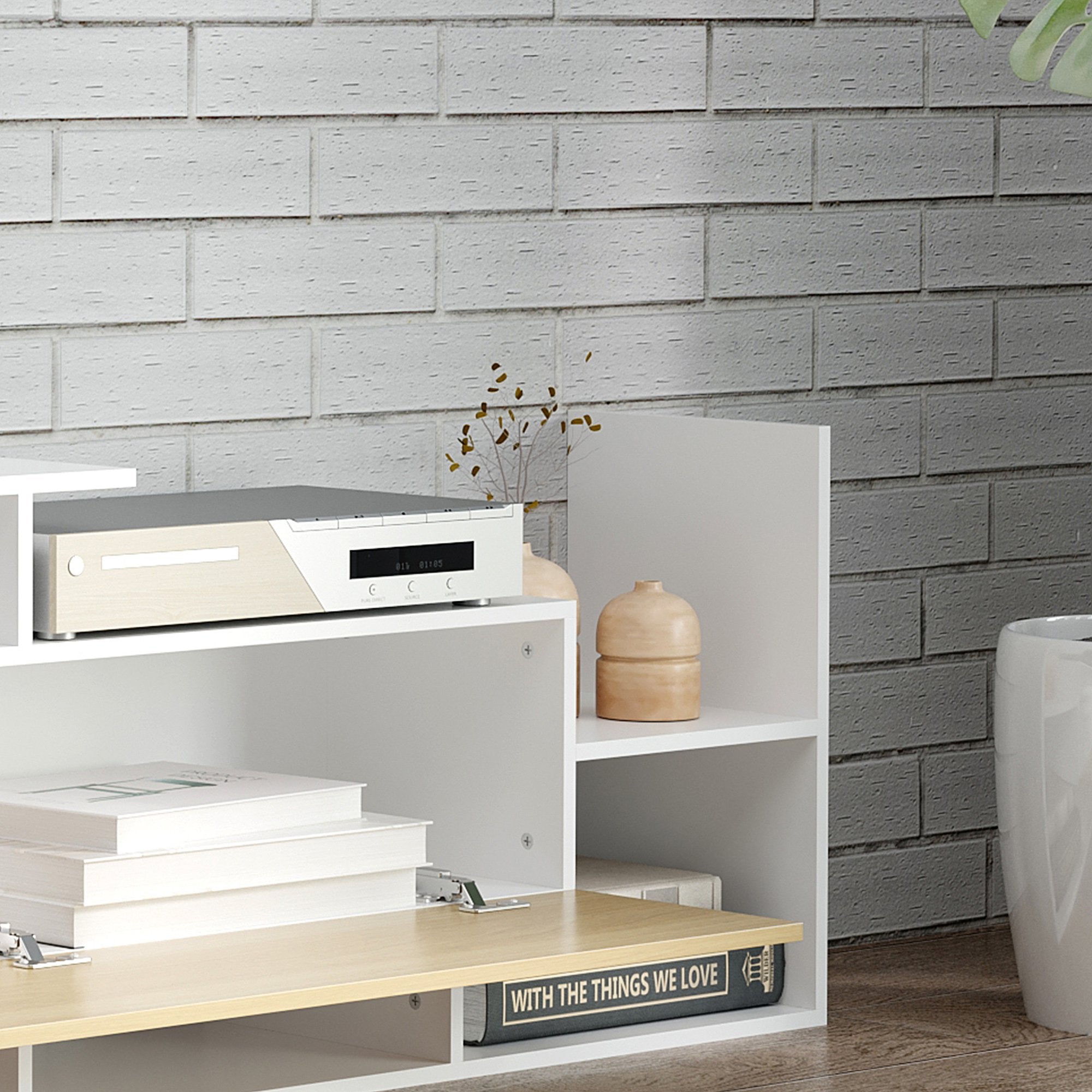 Móvel de TV Moderno 153,6x25x42cm Branco e Madeira