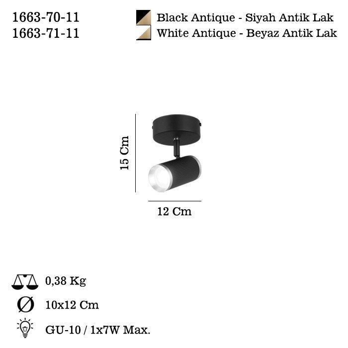 Candeeiro de Teto – 15,7 cm – Preto – Metal