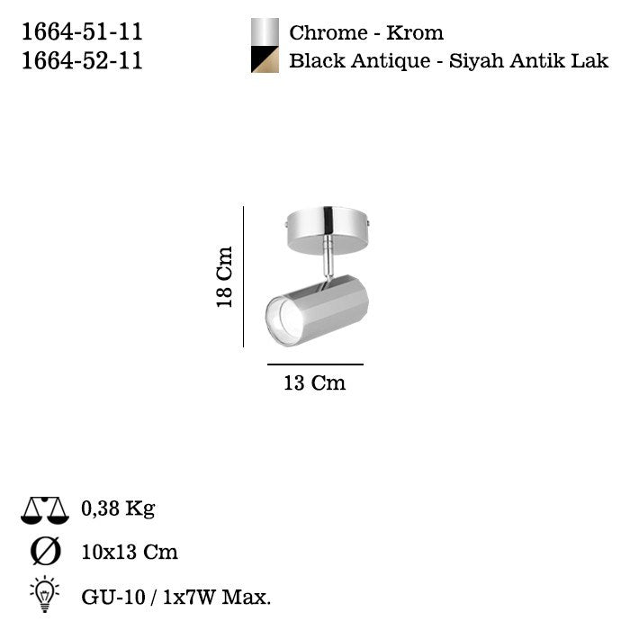 Candeeiro de Teto – Ø6 h: 12 cm – Preto – Metal