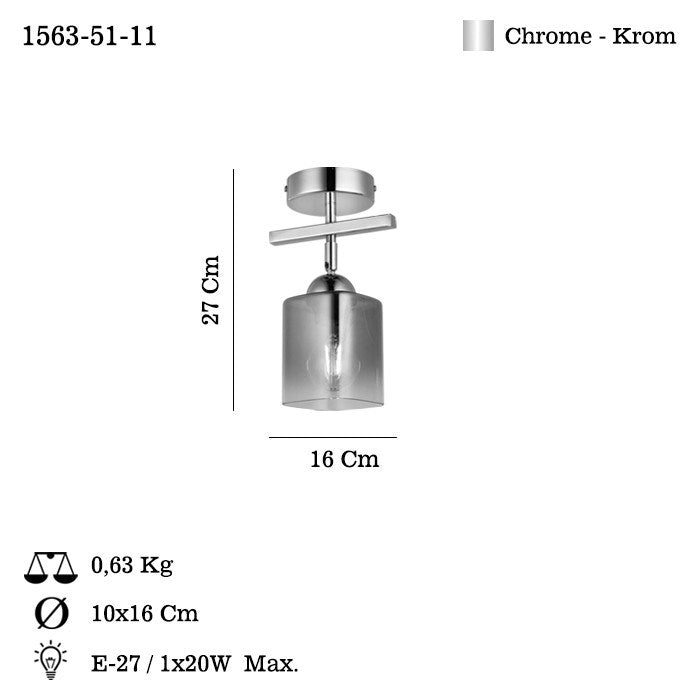 Candeeiro de Teto - Ø10 h: 12 cm - Cromo - Metal