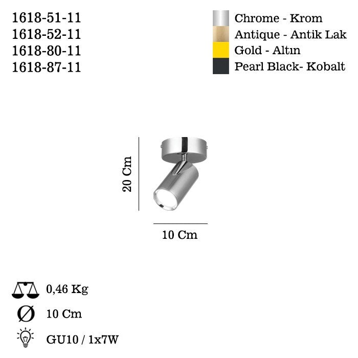 Candeeiro de Teto – 20 cm – Laca Antiquada – Metal
