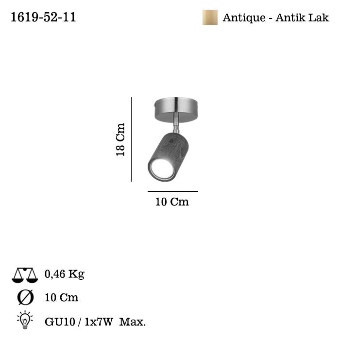 Candeeiro de Teto – 18 cm – Laca Antiga – Metal