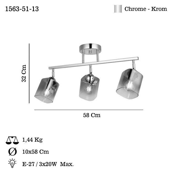 Candeeiro de Teto – 31 cm – Cromo – Metal