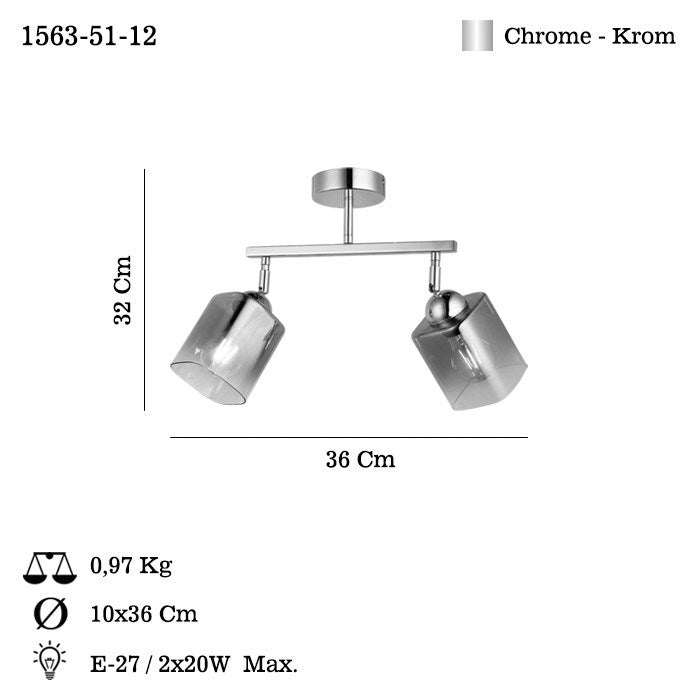 Candeeiro de Teto – 30 cm – Cromado – Metal e vidro