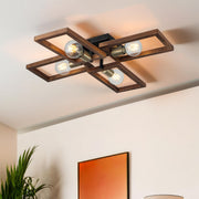 Candeeiro de Teto de Metal com Madeira – 12 cm de Altura – Antiquado e Preto