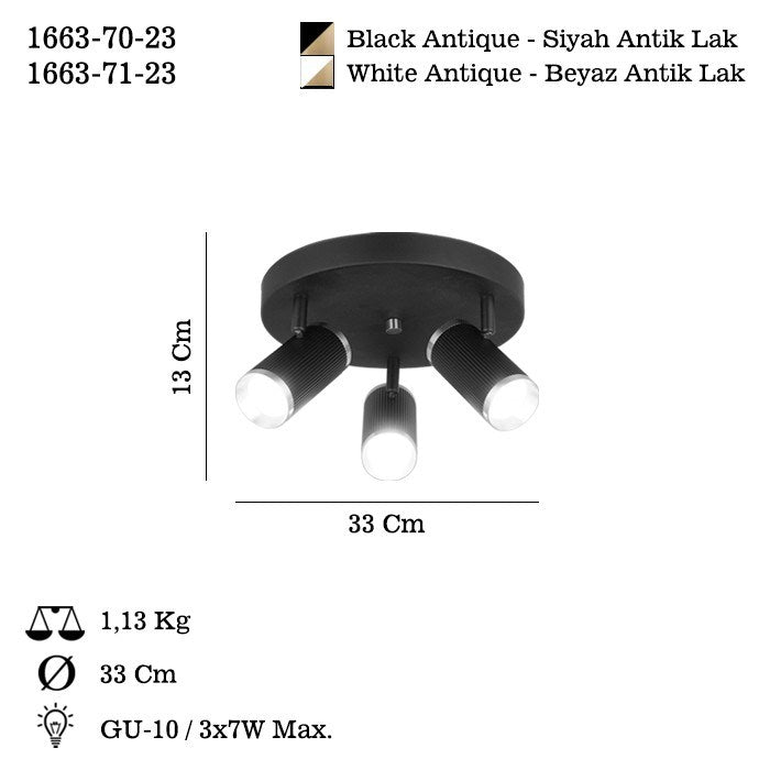 Candeeiro de Teto – 13 cm – Preto – Metal