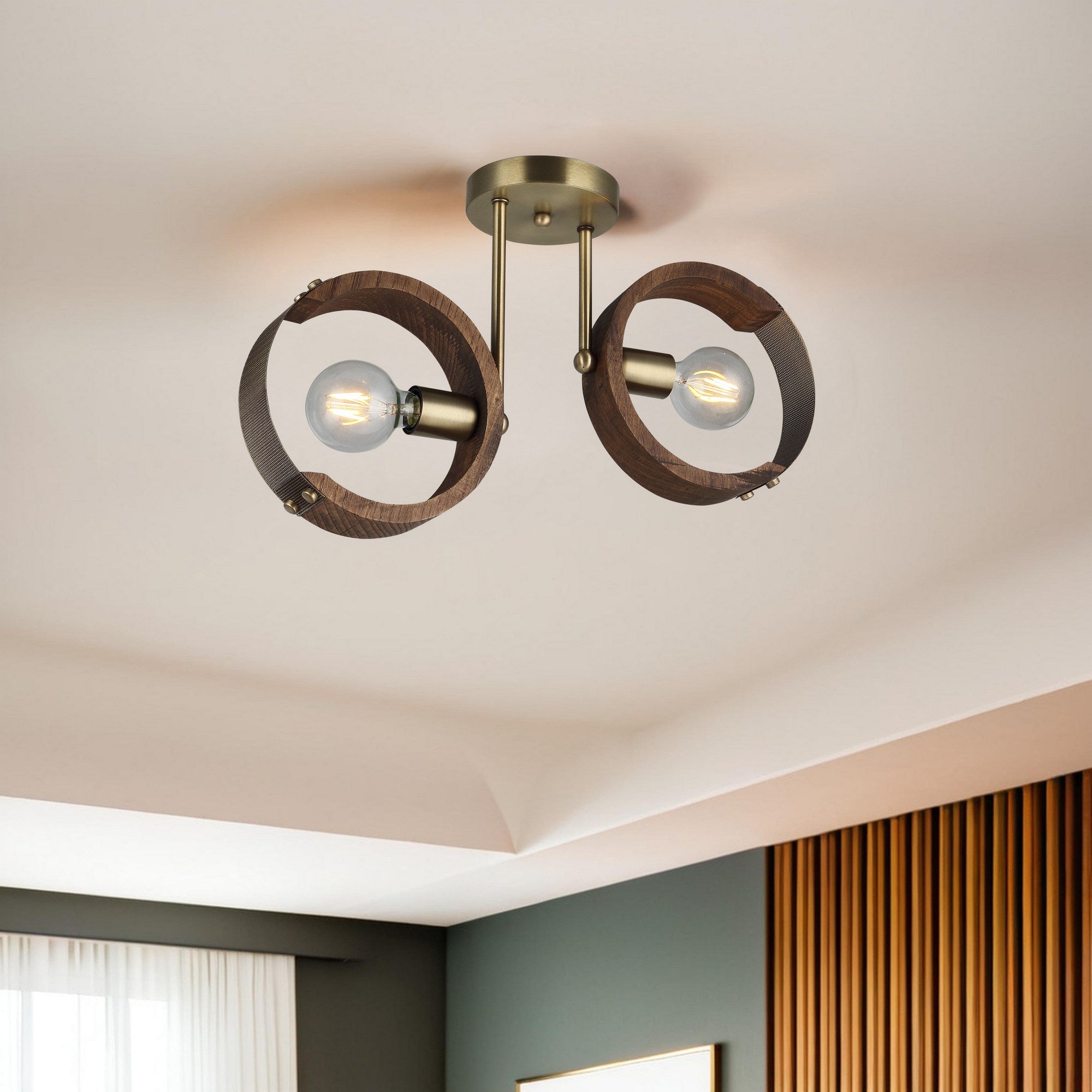 Candeeiro de Teto – 29 cm – Cor antiquada – Metal e Madeira