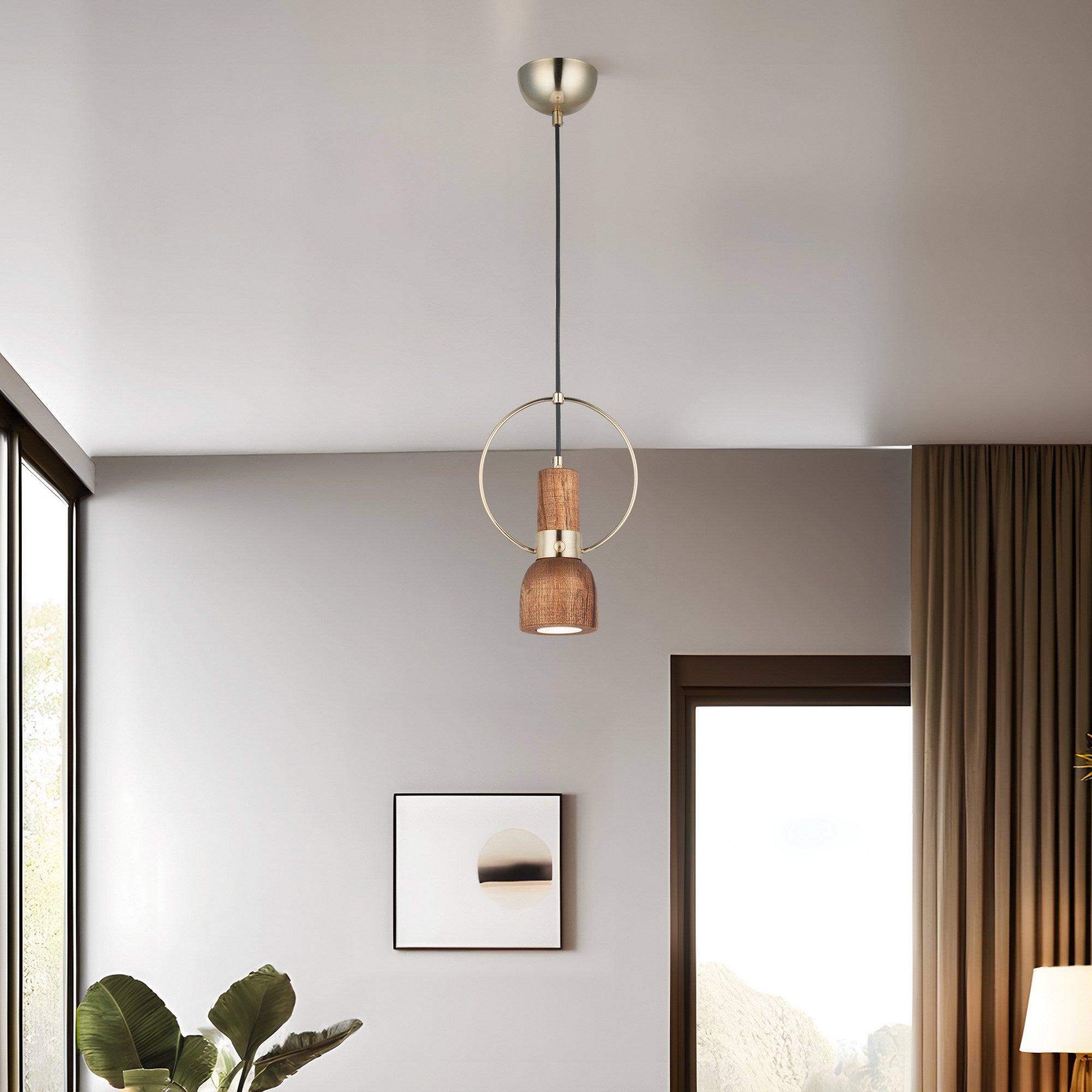 Candeeiro de Teto – 50 - 107 cm – Laca Antiga – Metal e Madeira