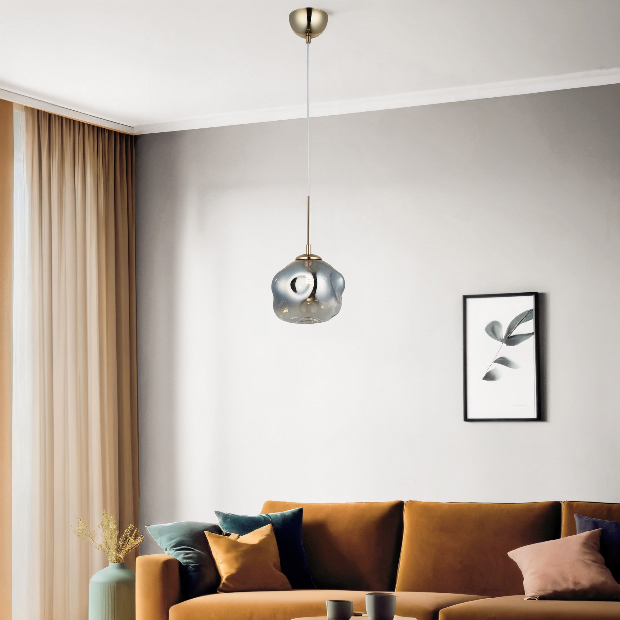 Candeeiro de Teto - Ø18 cm - Ouro - Metal com vidro