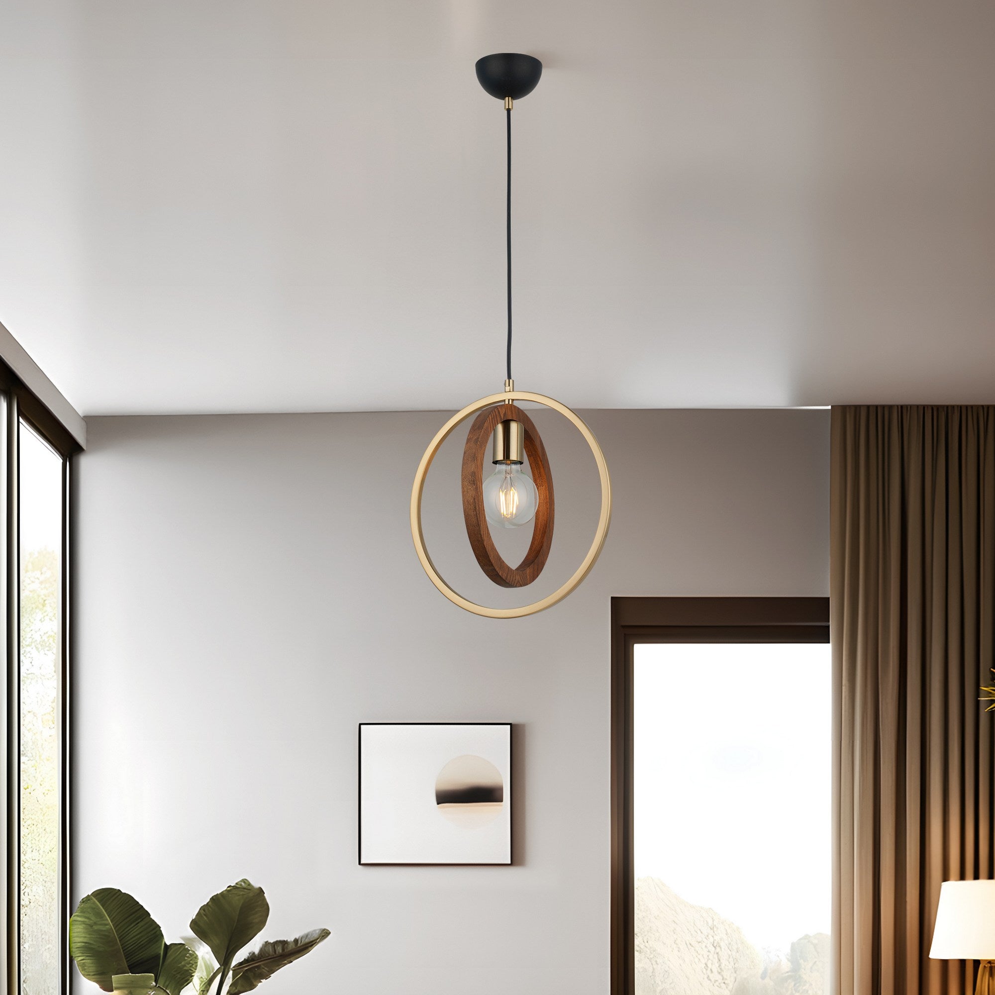 Candeeiro de Teto – 45-110 cm – Laca Antiga – Metal e Madeira