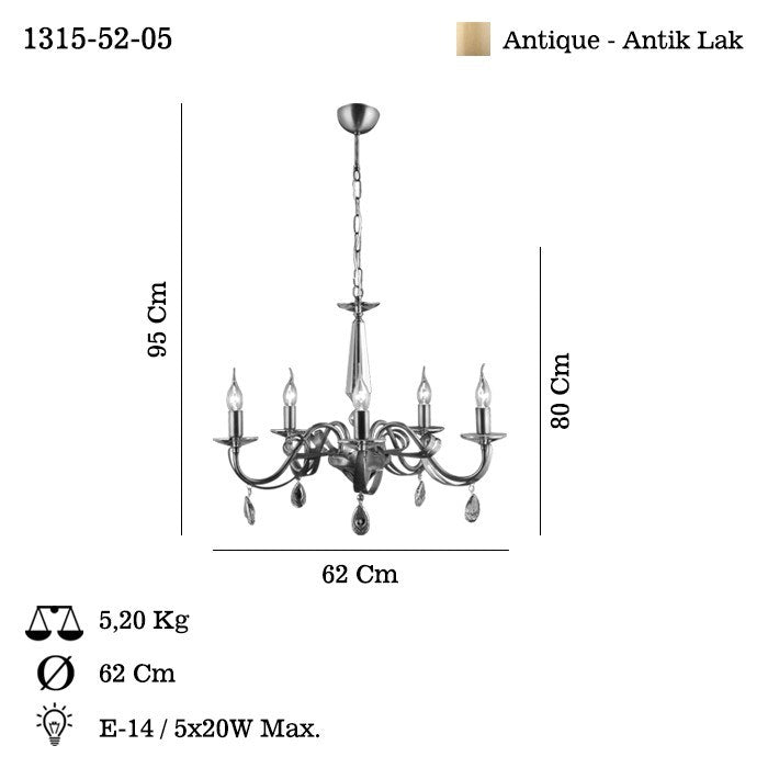 Candeeiro de Teto - 54-92 cm - Antiguidade - Metal