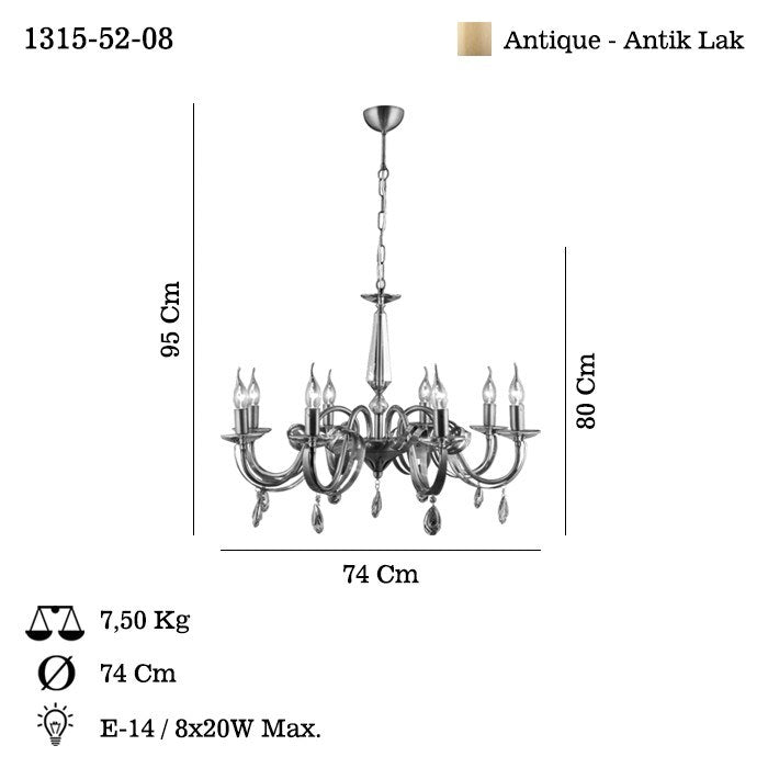 Candeeiro de Teto – 54-92 cm – Cor antiquação – Metal