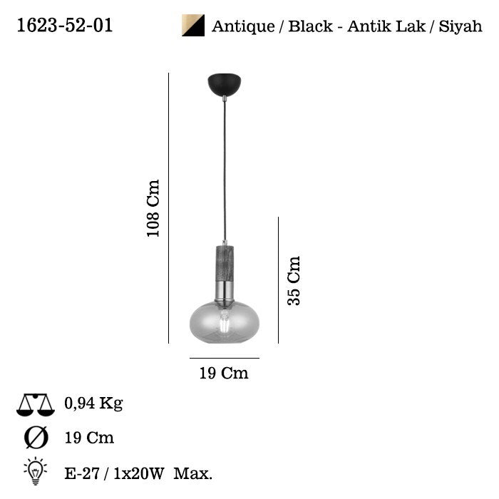 Candeeiro de Teto – 35-108 cm – Laca Antiga – Metal