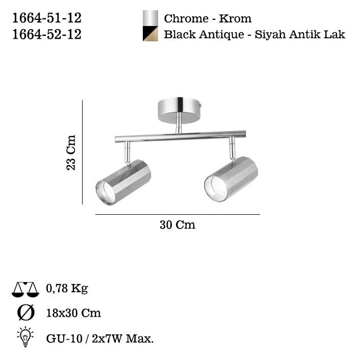 Candeeiro de Teto – Ø6 h: 12 cm – Cromo – Metal