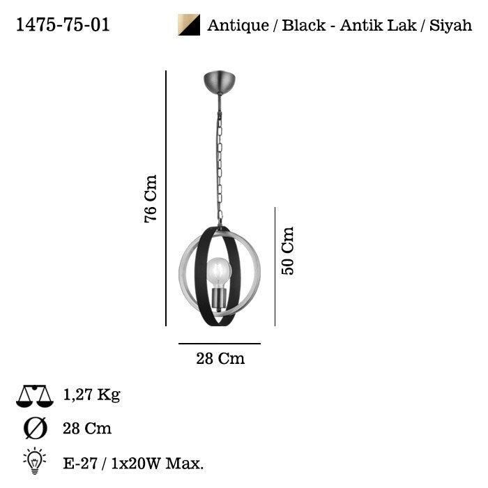 Candeeiro de Teto – 62 cm – Marrom – Metal