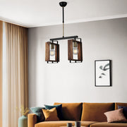 Candeeiro de Teto – 61-86 cm – Preto – Metal e Madeira