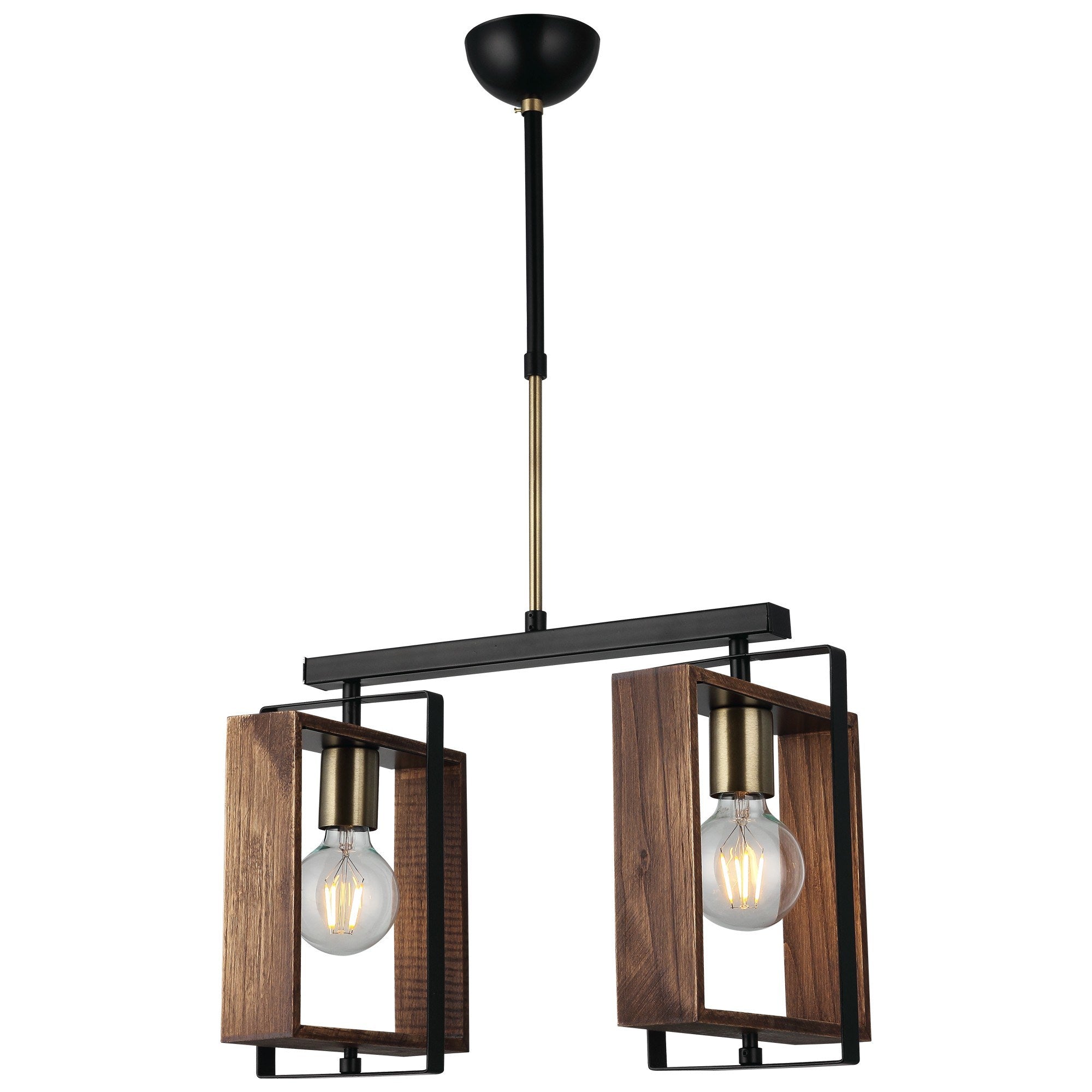 Candeeiro de Teto – 61-86 cm – Preto – Metal e Madeira