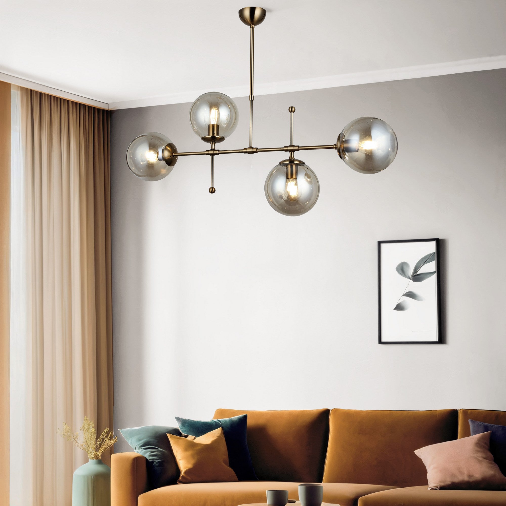 Candeeiro de Teto – 45-70 cm – Antiguidade – Metal e Vidro