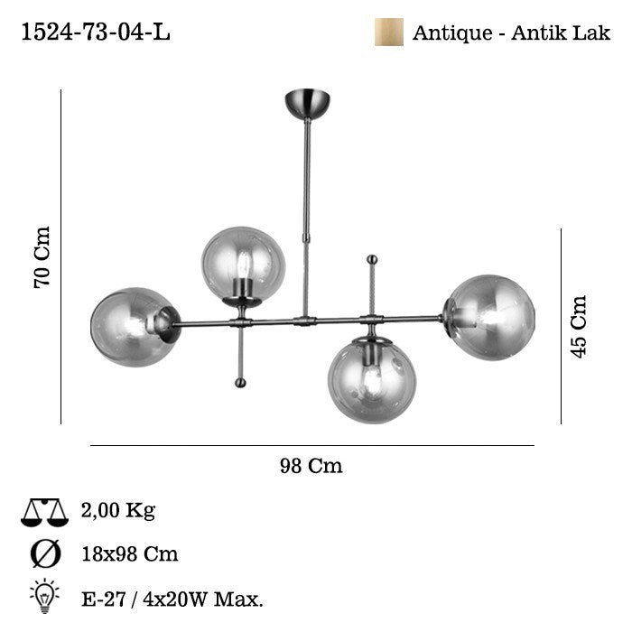 Candeeiro de Teto – 45-70 cm – Antiguidade – Metal e Vidro