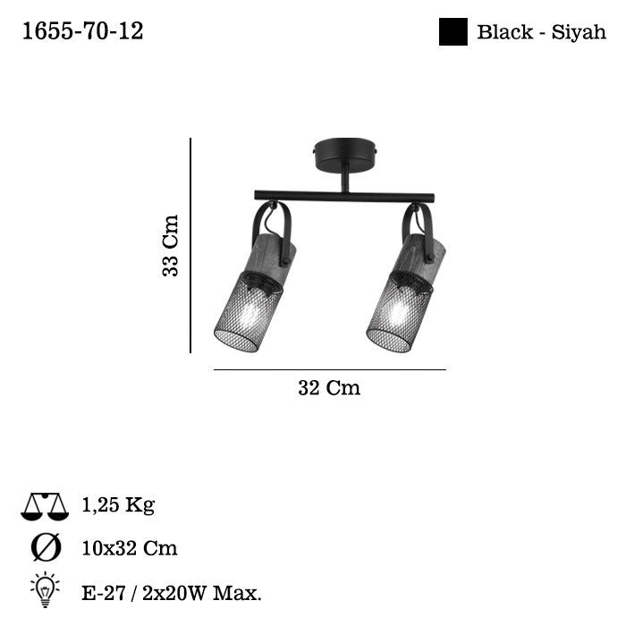 Candeeiro de Teto - Ø7,5cm - Preto - Metal