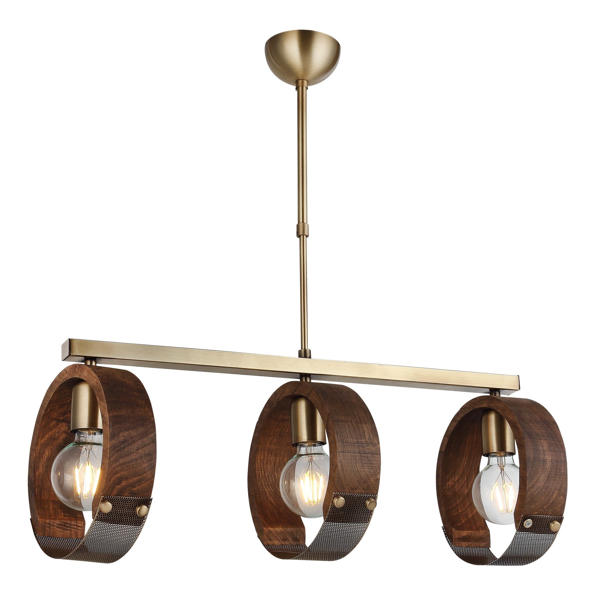 Candeeiro de Teto – 54 - 77 cm – Cor antiga – Metal e Madeira