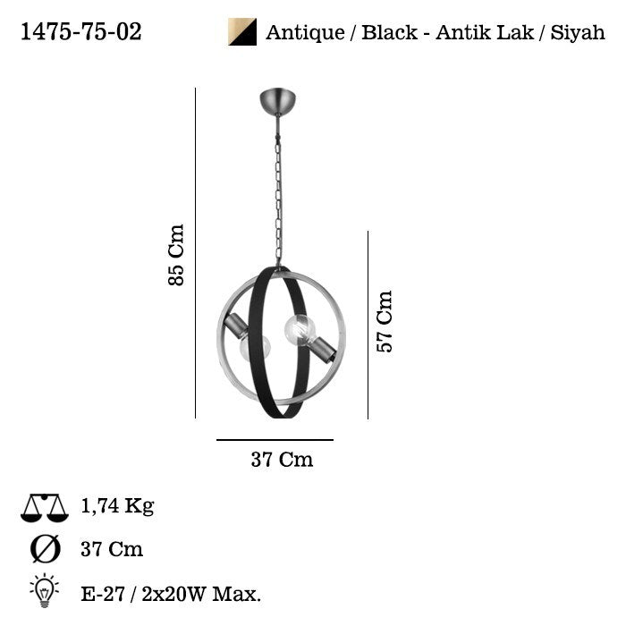 Candeeiro de Teto – 63-110 cm – Marrom – Metal