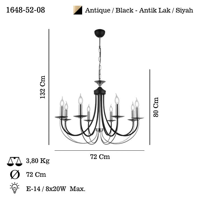 Candeeiro de Teto – 80-132 cm – Laca Antiga – Metal