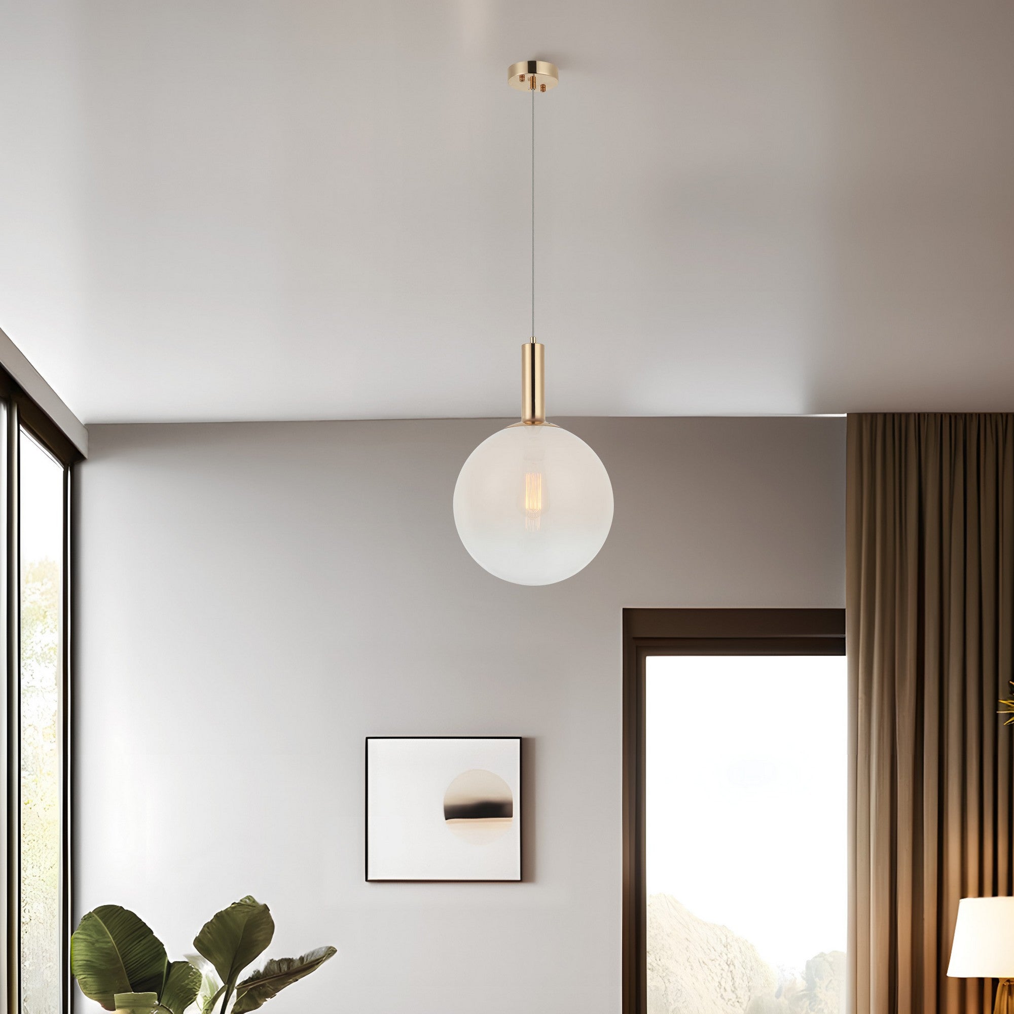 Candeeiro de Teto – Ø30 h: 30 cm – Ouro – Metal e Vidro