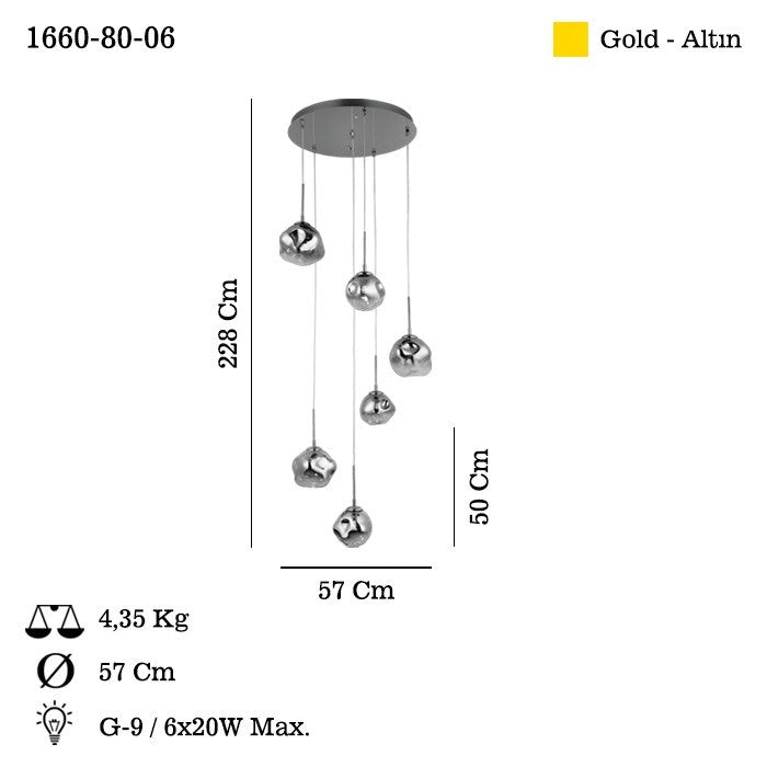 Candeeiro de Teto – 50-228 cm – Ouro – Metal e Vidro