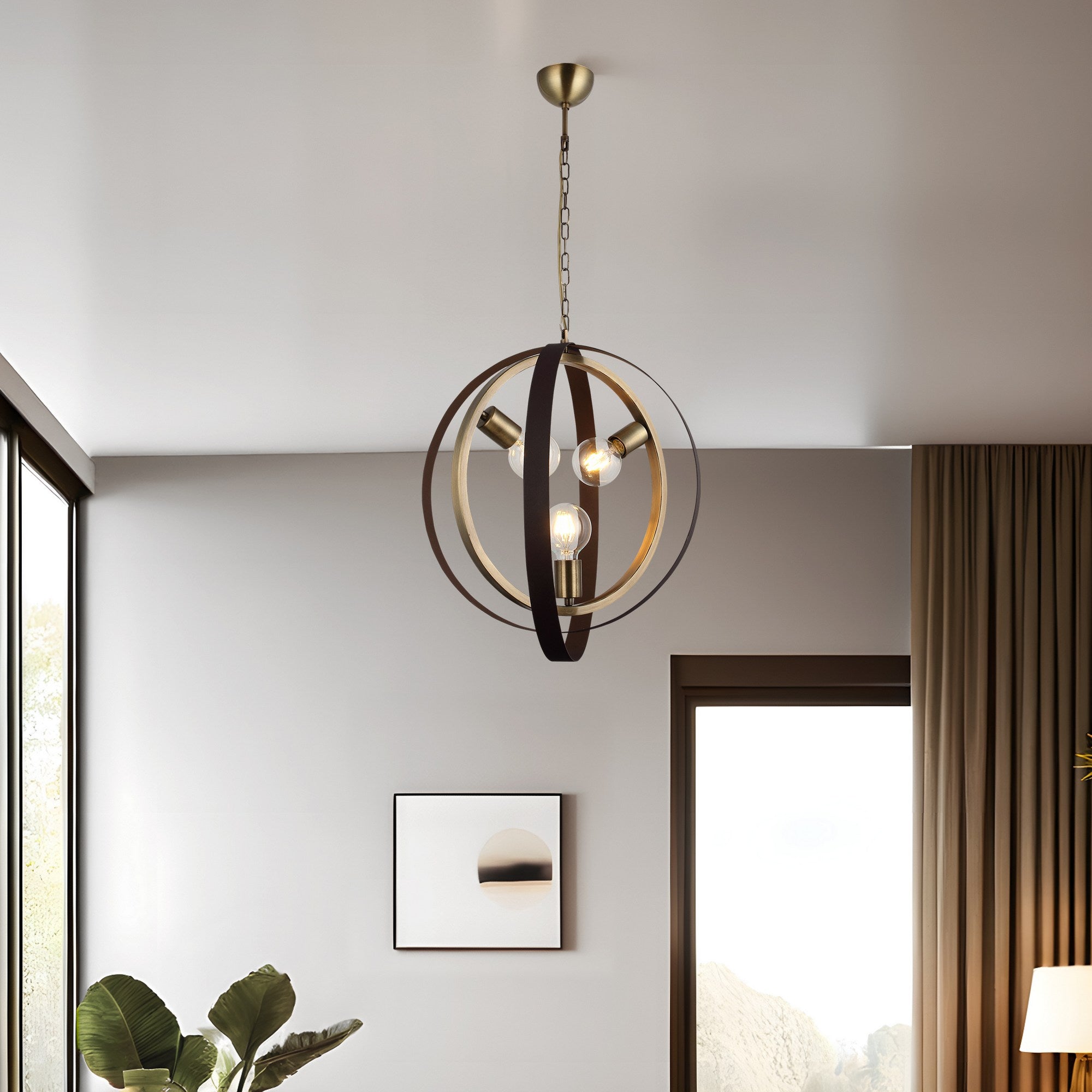 Candeeiro de Teto – 73-110 cm – Marrom – Metal