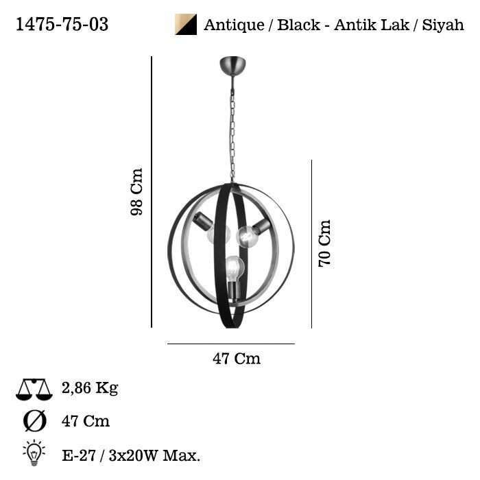 Candeeiro de Teto – 73-110 cm – Marrom – Metal