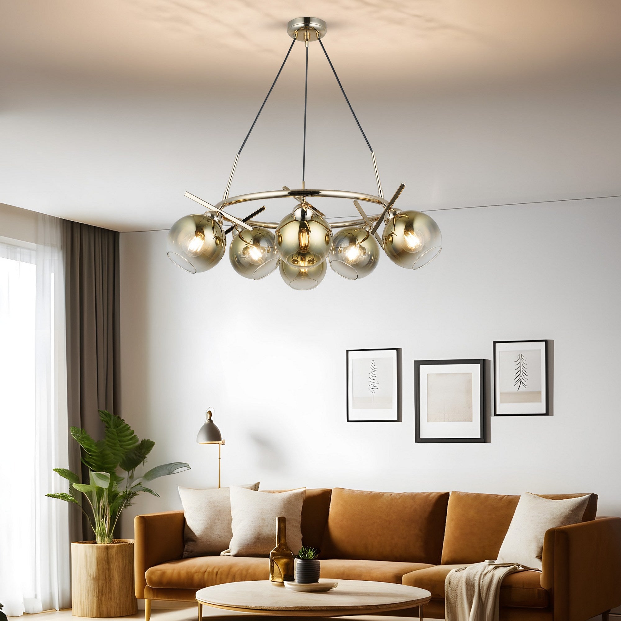 Candeeiro de Teto – 60-128 cm – Ouro – Metal e Vidro
