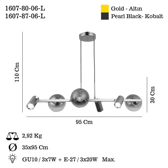 Candeeiro de Teto – 30-110 cm – Laca Antiga – Metal com vidro