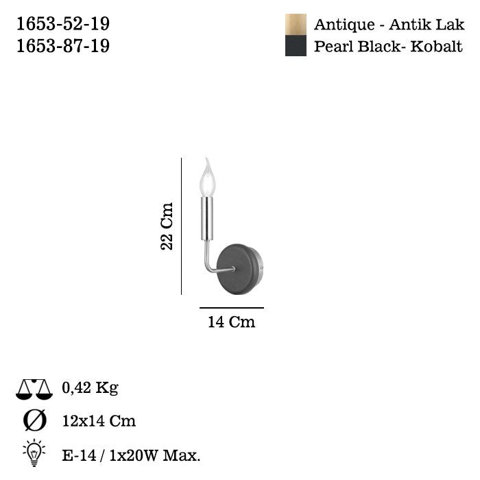 Candeeiro de Parede – Ø10 cm – Cor Laca Antiga – Metal