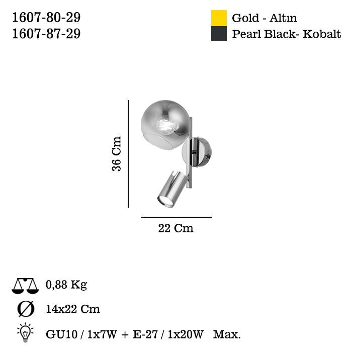 Candeeiro de Parede – Ø14cm – Laca Antiga – Metal